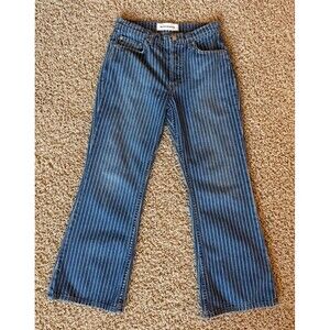 Reformation Mid Crop Flare Jeans Mesa Stripe Pinstripe Denim Sz 26 Blue White